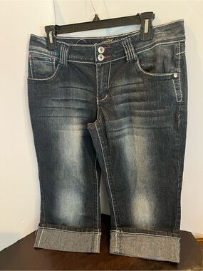Angels Jeans Dark Blue Cropped Capri with Faded Detail